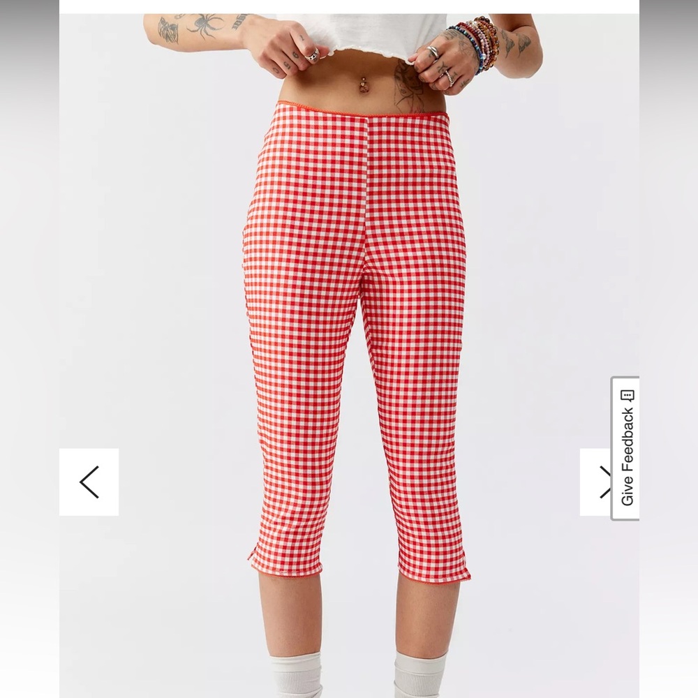 UO Ellie Capri Pant Red Gingham Women's Cropped Pants - Picture 3 of 8